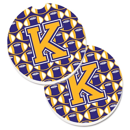 Carolines Treasures Letter K Football Purple and Gold  Cup Holder Car Coaster, PK2 CJ1064-KCARC
